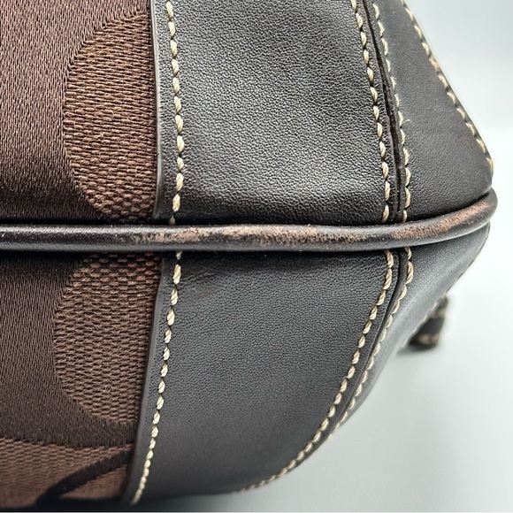 Coach Signature Canvas Hobo Shoulder Bag Leather Trim Y2K Style Brown Medium - Picture 13 of 16